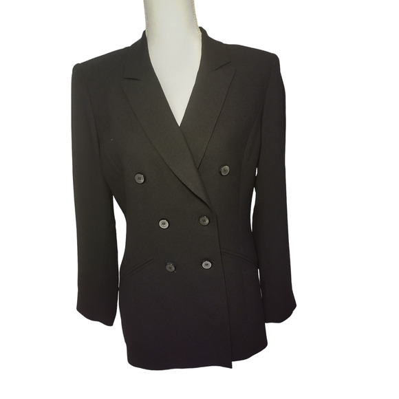 Kasper Womens Blazer Jacket Long Sleeves Double Breasted Peak Lapel Black LP - Picture 9 of 9